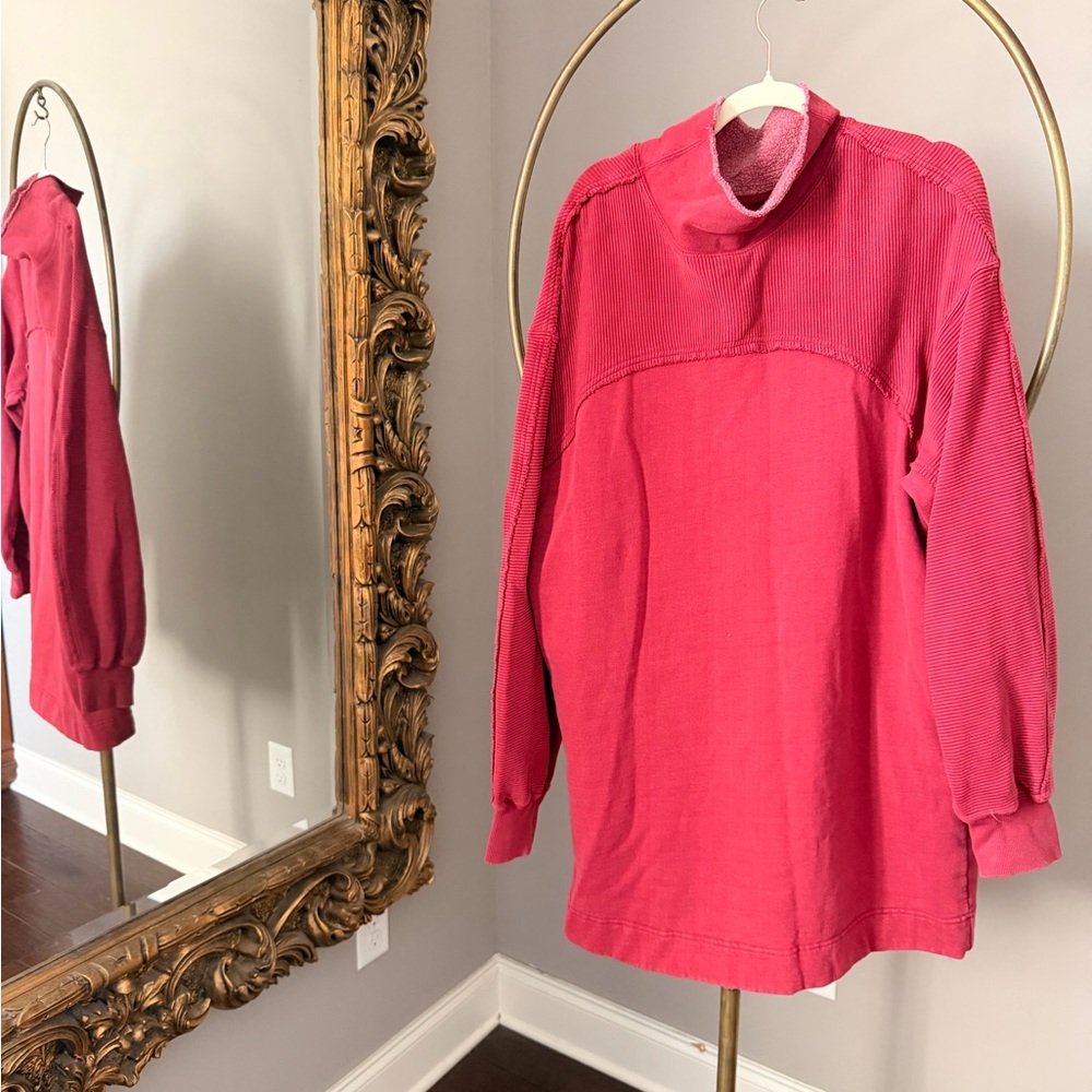 Free People Pink Long Sleeve Tunic Sweatshirt
